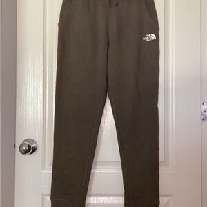 The North Face Men’s Olive Green Fleece Sweatpants with White Logo Tag